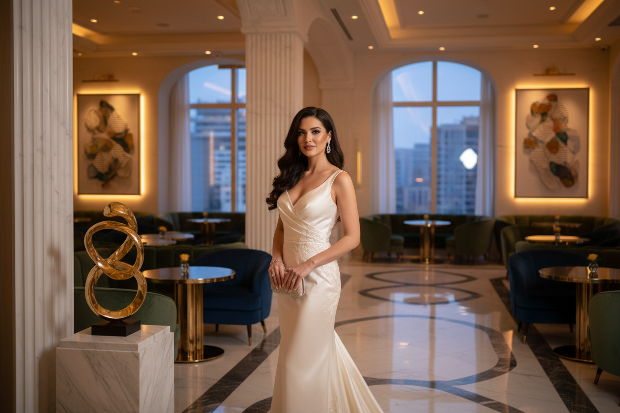 ein foto was in das format passt. eine edle location mit einer gutaussehenden frau